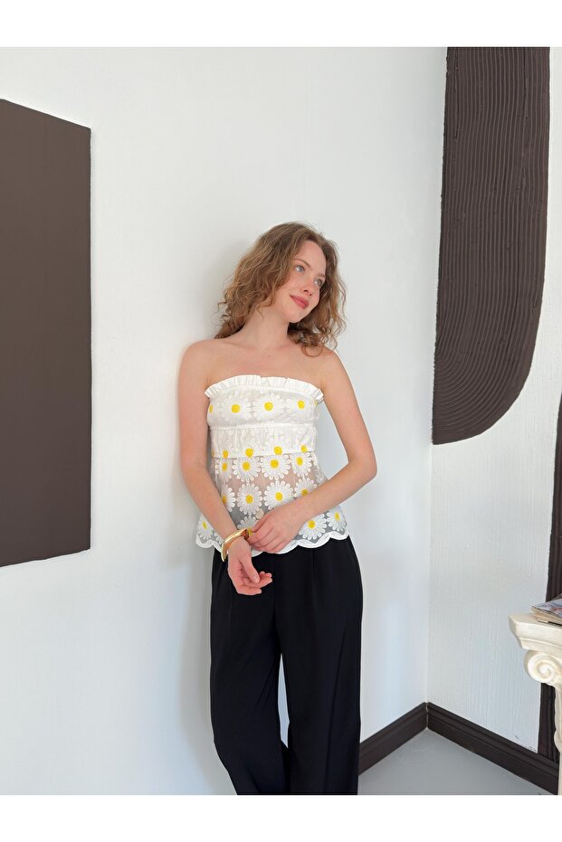 Daisy Patterned Bustier - Cream |   D2708 - 7