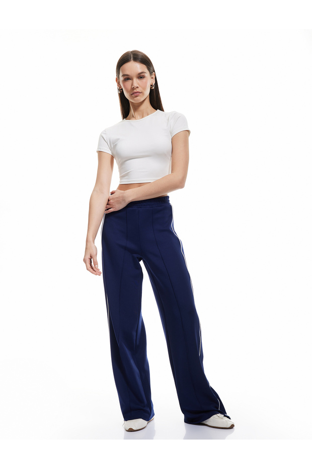 High Waist Wide Leg Striped Scuba Pants