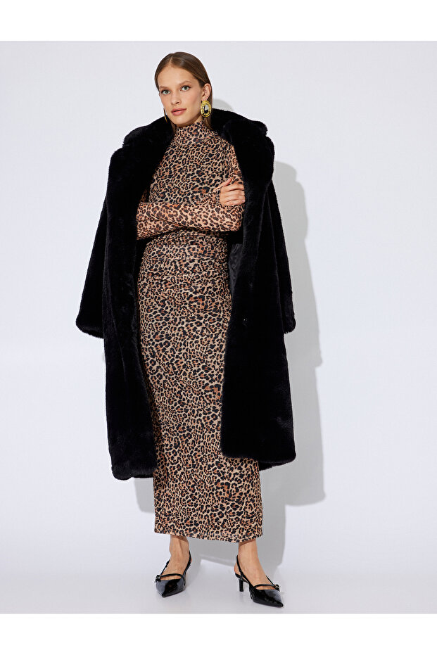 Long Leopard Dress Mock Neck Long Sleeve Pencil Form