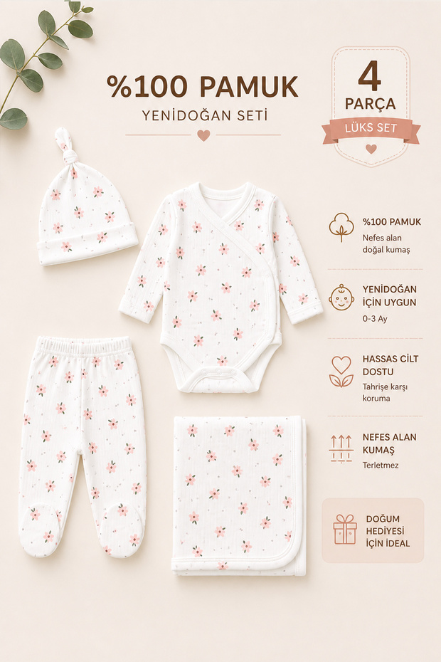 Baby Girl Baby Boy White Cherry 4-Piece Hospital Discharge Set with Blanket Stl7106