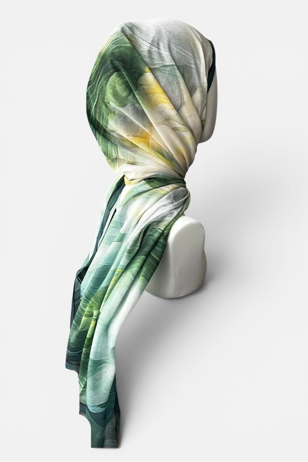 Batik Patterned Green Soft Shawl - Non-Slip - 3