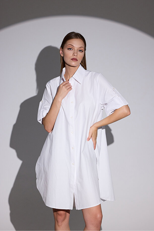 Oversize Short Sleeve Long Basic Shirt - 3