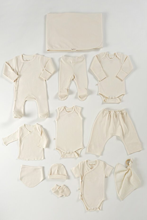 tinylamb Natural 12 Parça %100 Pamuk Bebek Hastane Çıkışı Seti Organik Pamuk Unisex
