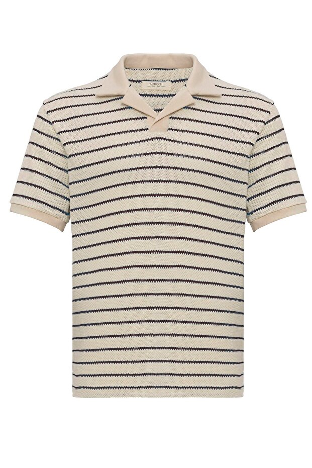 Apaş collar striped knitted men's t-shirt
