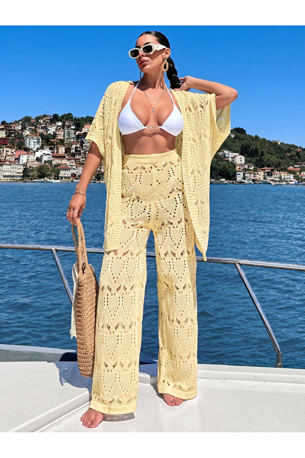 Cotton Kimono Set for Women – Oversized Knitwear Beach Vacation Combination