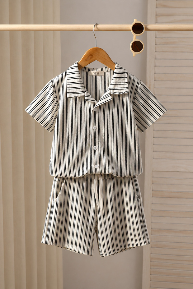 Boy's Shirt and Shorts Set Black Striped 🖤 👔