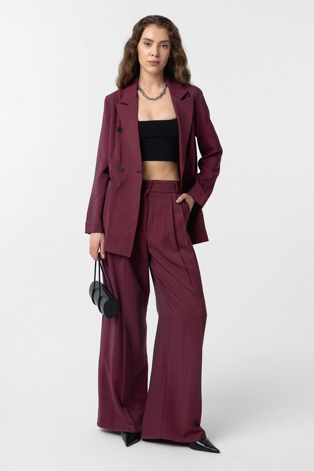 Burgundy Double Breasted Women's Blazer Jacket
