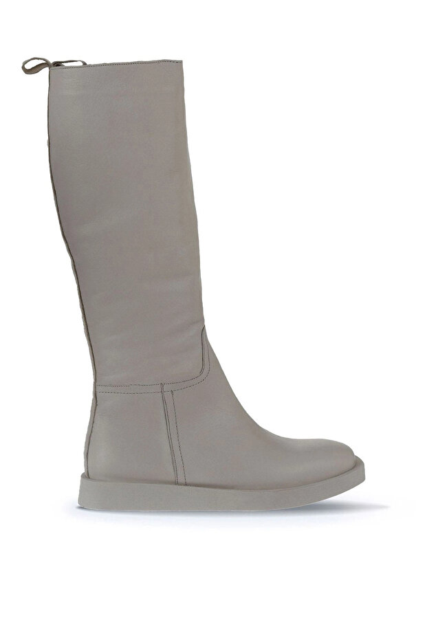 Beige Leather Women's Flat Boots 01Wv9705