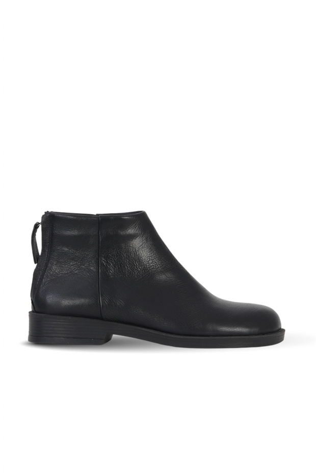 Black Leather Women's Flat Boots 01Wf2000