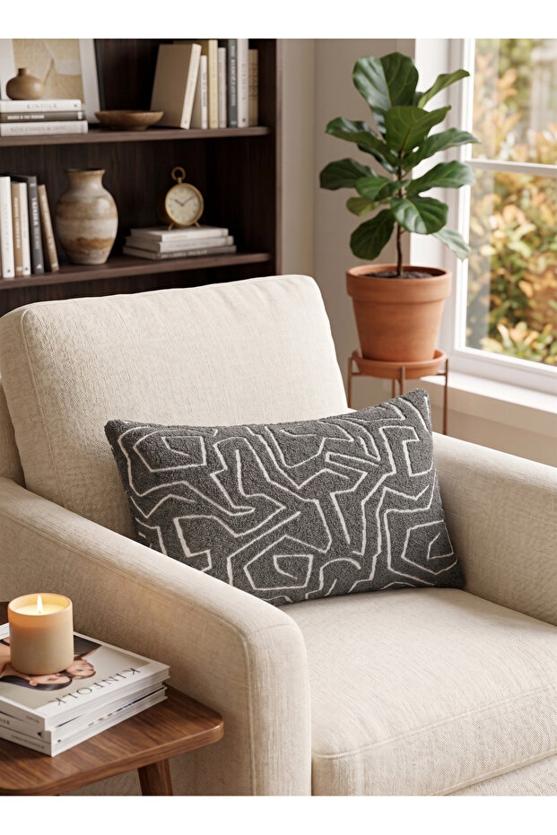 '' Monve'' Geometric Patterned Textured Throw Pillow Cover 30X50