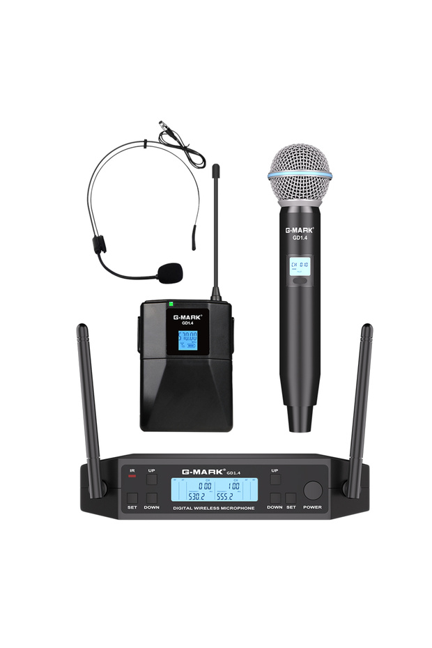 ميكروفون لافالير لاسلكي احترافي G-MARK GD1.4 UHF مع سماعة رأس ومشبك للجسم