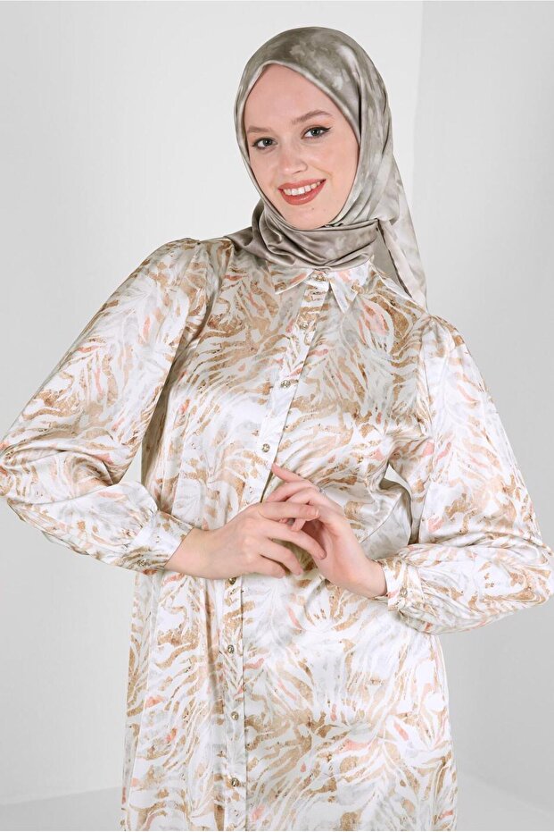 تونك طويل منقوش من الساتان 43760 - 2