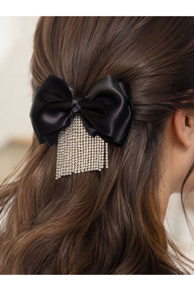 Women's Zircon Stone Pendent Black Ribbon Buckle