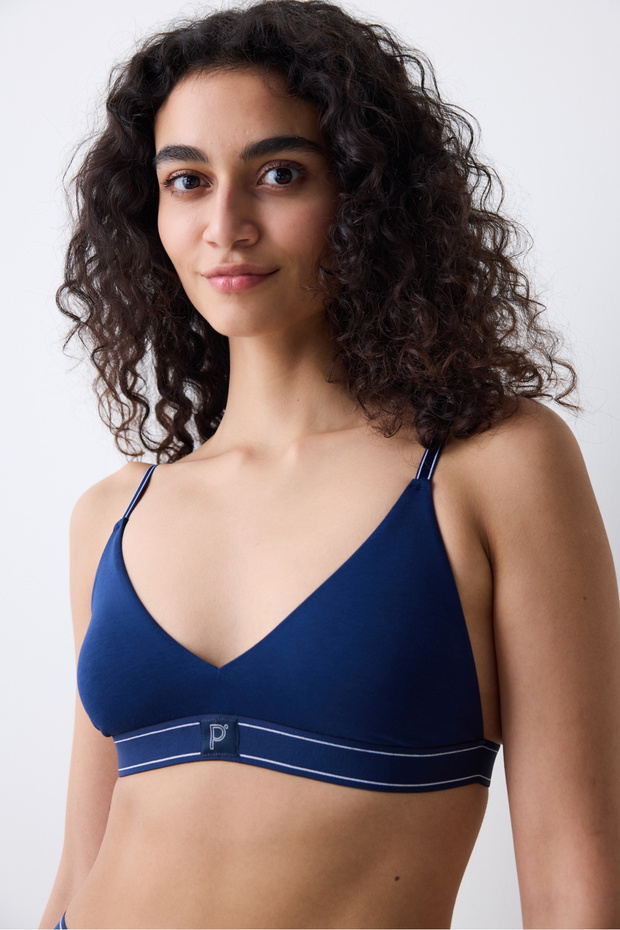 Removable Padded Soft Triangle Navy Blue Bra - 3