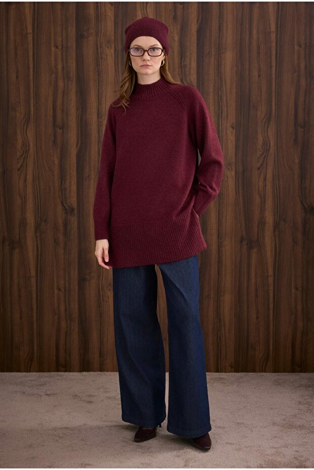 Turtleneck Basic Sweater Burgundy - 2