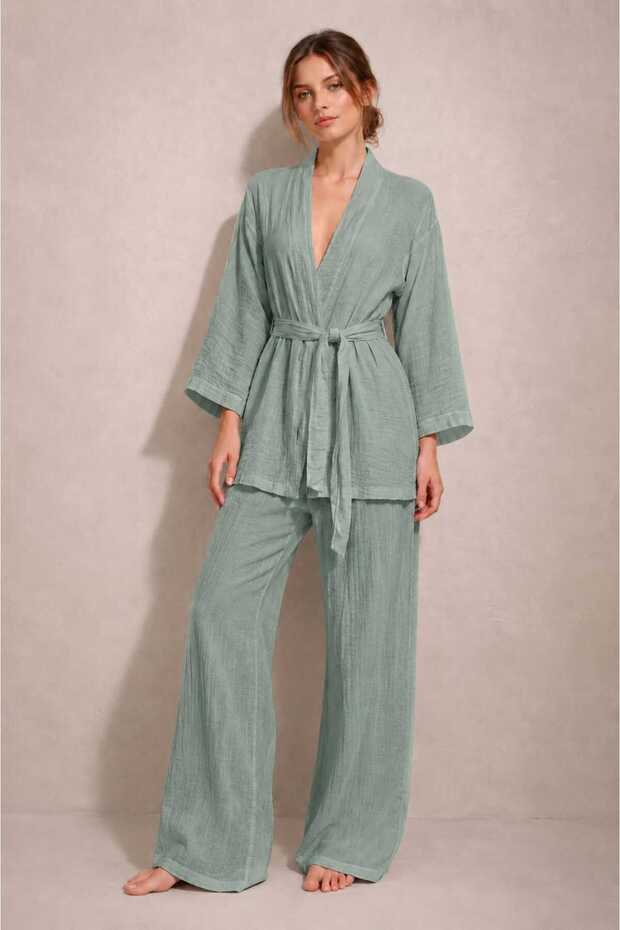Muslin 100% Cotton Kimono&Pants Set of 2