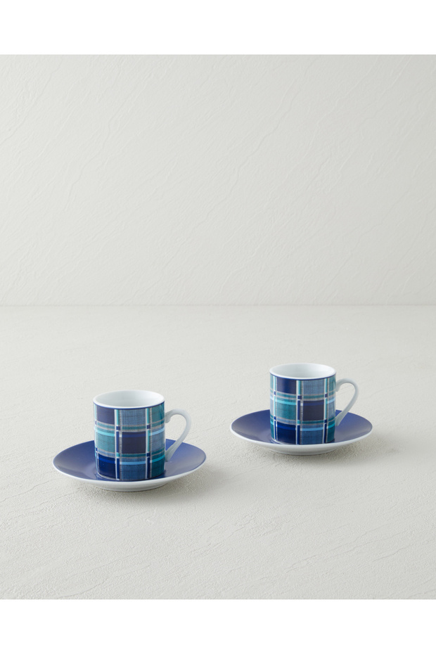 Echo Porcelain 4 Piece Coffee Cup Set for 2 People 80 ml Blue