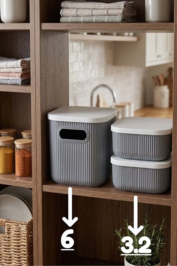 Gray Storage Set of 3 1 Piece 6.2 Lt 2 Pieces 3.2 Lt Closet Organizer Box Organizer with Lid