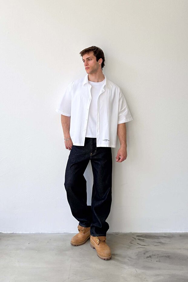 Basic Oversize White Poplin Crop Shirt