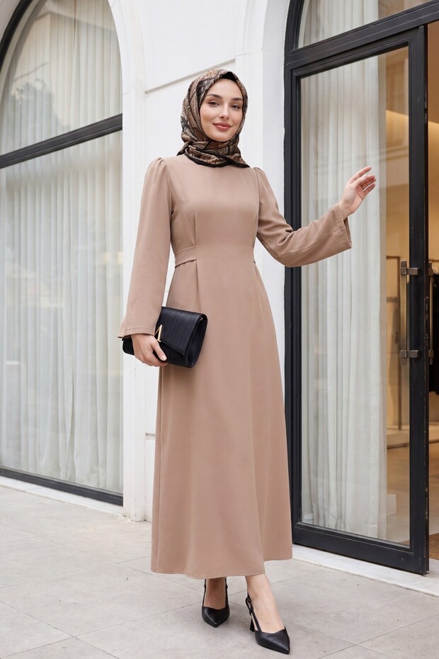 Hakim Collar Waist Tie Dress -Mink