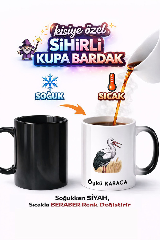 Animal White Stork Double Sided Printed Porcelain Magic Mug Cup Gift