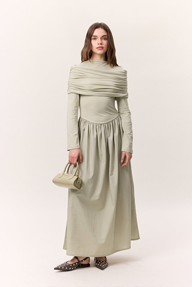 ROCHIE LUNGĂ CU FUSTE LARGI VERDE - 6