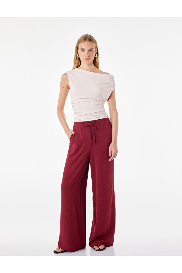 Flat Wide-Legged Pants with Belted Waist and Pockets