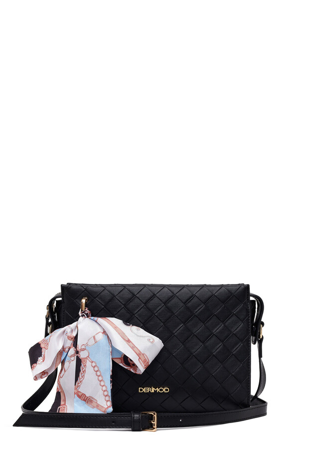 Women's Black Long Strap Printed Crossbody Bag 26Sbd230626