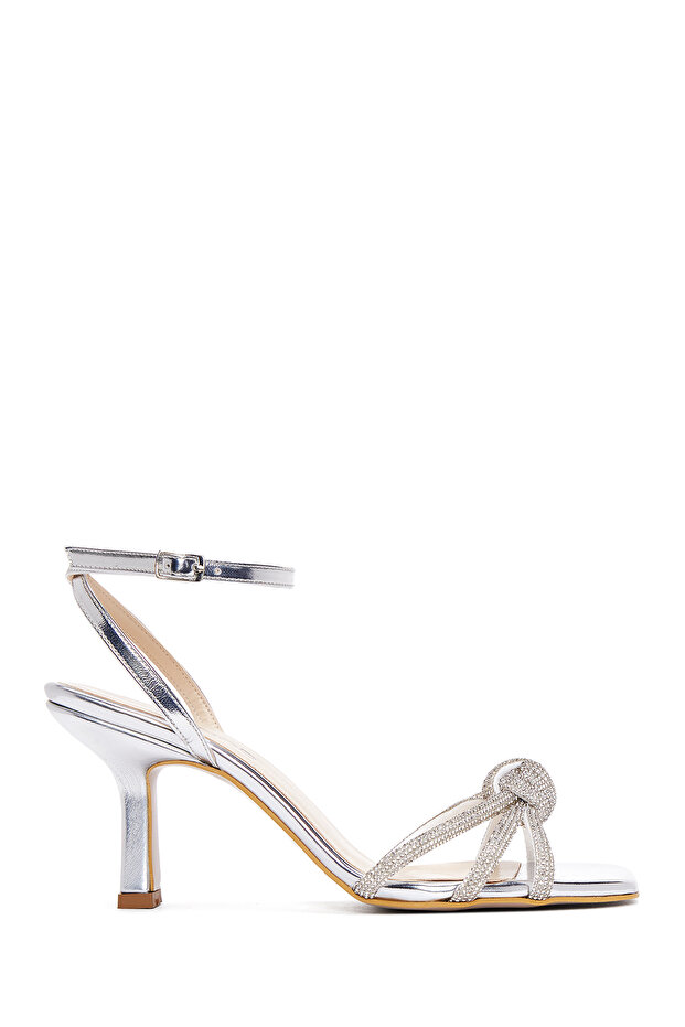 Women's Silver Anklet with Buckled Stones Stiletto Heel U S Sandals 26Sfe3901Ts