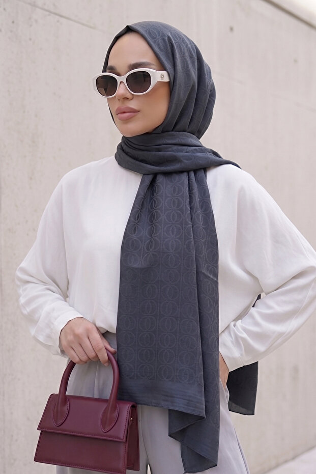 شال من قماش الجاكار القطني بنمط حلقي أنثراسايت