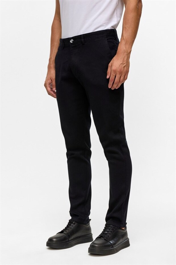 Siyah Slim Armürlü Pantolon - 3
