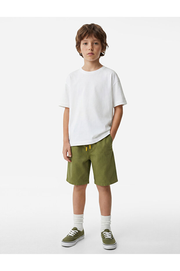 Cotton Pocketed, Waist-Tie Gabardine Shorts