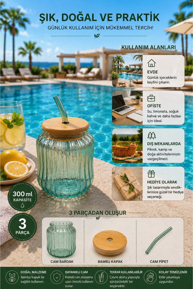 300 ml Heat Resistant Green Glass Presentation Cup with Bamboo Lid Pinterest Cup