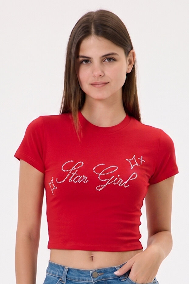 Star Girl Stone Printed Crop Baby Tee