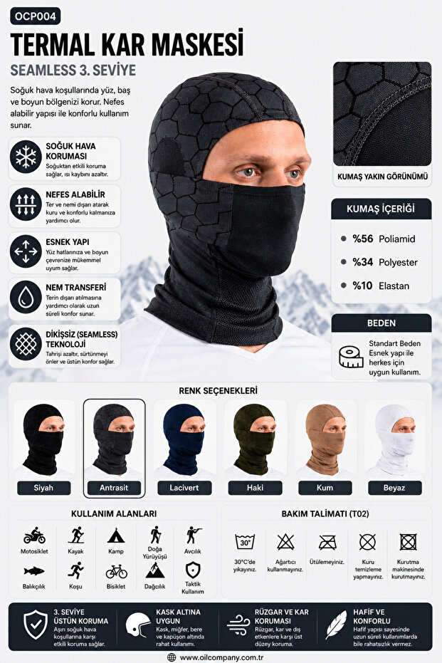 Anthracite Balaklava Thermal Snow Mask Unisex