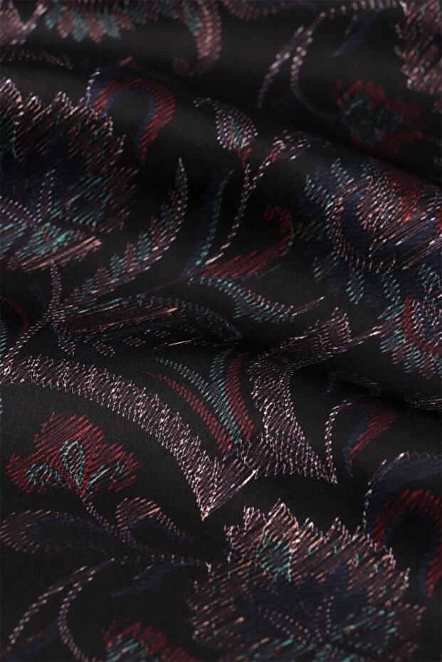 Black Patterned Men's Silk Cashew - 4