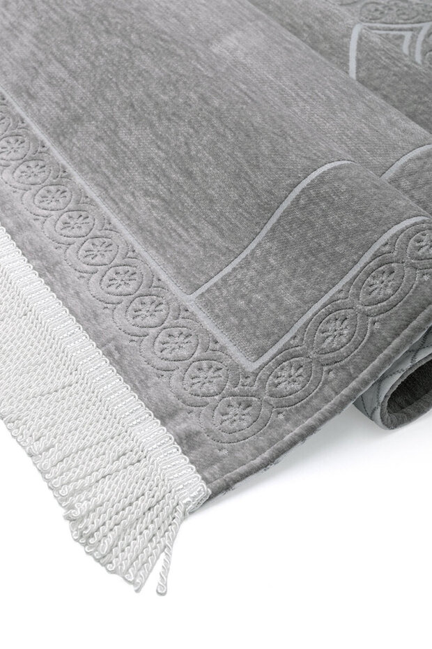 Gray Solid Color Embossed Special Woven Prayer Mat - 3
