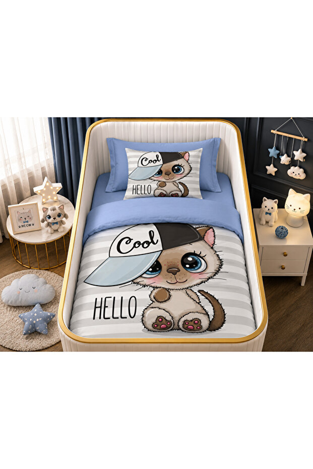 Cute Cat Kitten with Hat Single Digital Baby Bedding Set