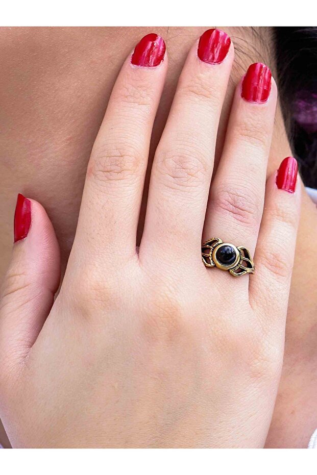 Natural Stone Onyx Natural Stone Antique Model Women's Adjustable Ring Euy79O