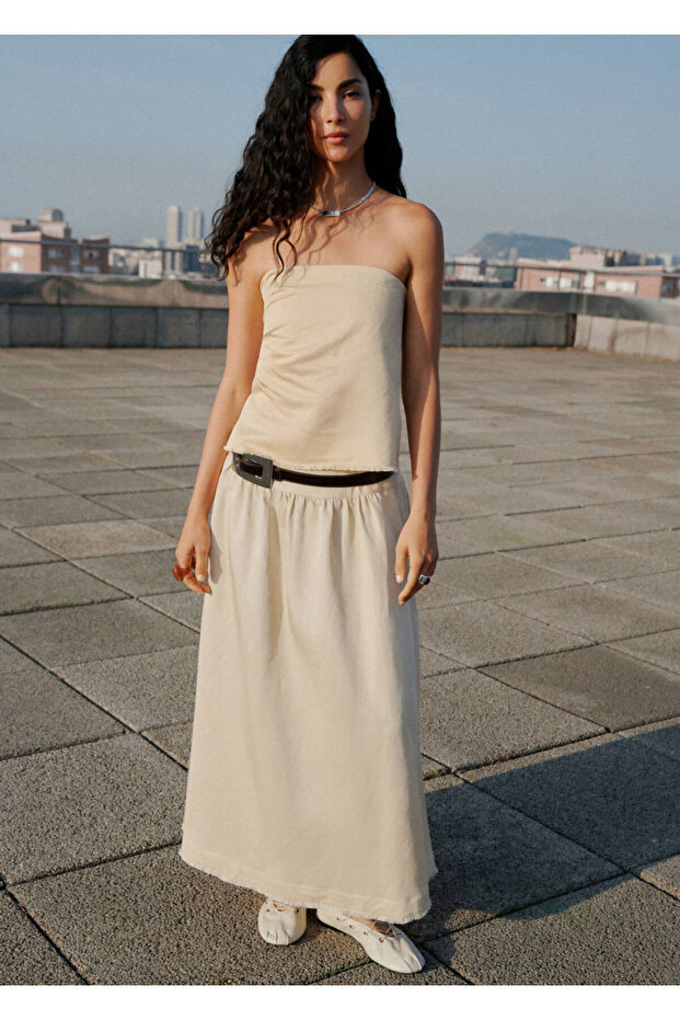 Linen Blend Strapless Blouse - 2