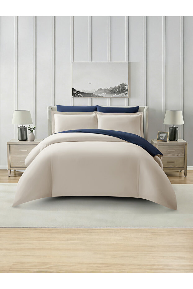 Solid 6-Pc Duvet Cover Set, King Size 220×240cm, Brushed Microfiber, Printed Shams, (Without Filler)