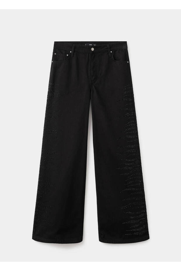 Jeans mit weitem Bein und Strass-Steinen - 3