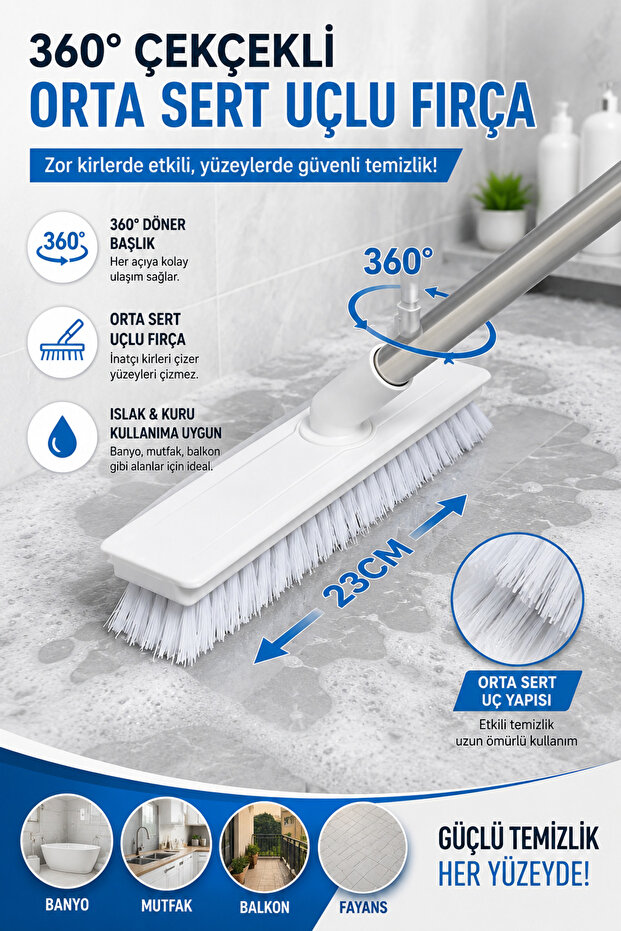 Royal ✨ Foam on One Side, Pull on the Other ✨ 360 ° 2-in-1 Scraper Floor Brush with Rotating Head, Hard-Bristled Brush, Narrow Space Cleaning Foaming Brush, Carpet Washing Brush, Bathroom Balcony Tile Floor