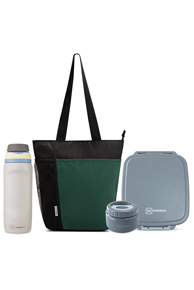 Mega Flex Bento Lunch Box 1864ml w/ Lunch Bag & Bottle – Leakproof Set Graphite