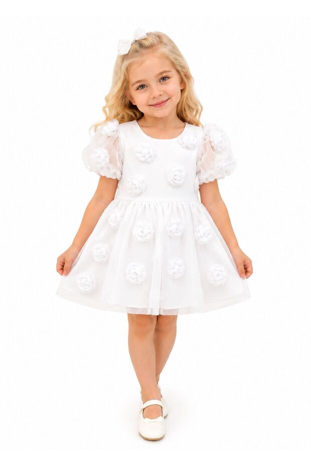 Girl's Flower Detailed Dress 1034
