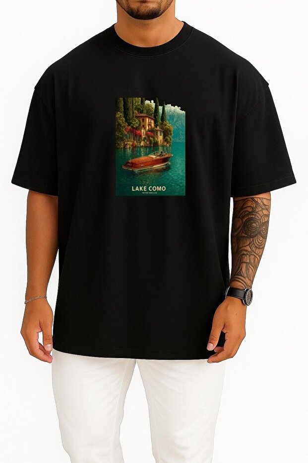 Oversized Lake Como Italy Chest Design Unisex T-Shirt