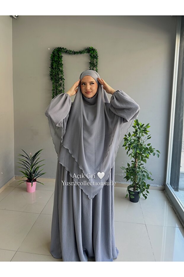 طقم Ayrobin من قطعتين، فستان وخمار Soufflé طويل