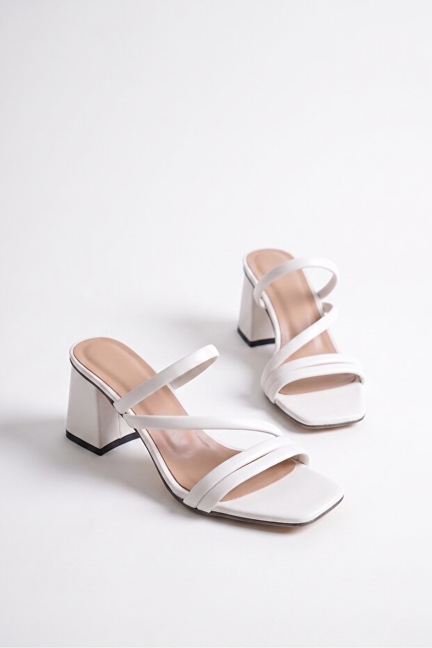 Women's White Stylish 5 cm Heeled Slippers Nk20888