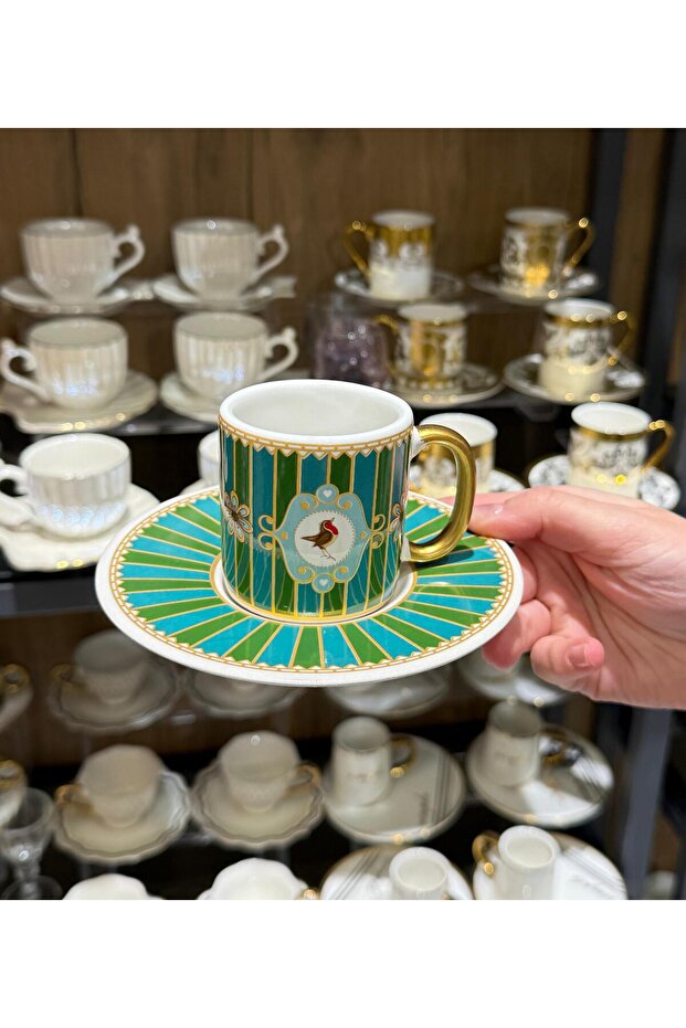 6-Pack Green Bird Coffee Cups