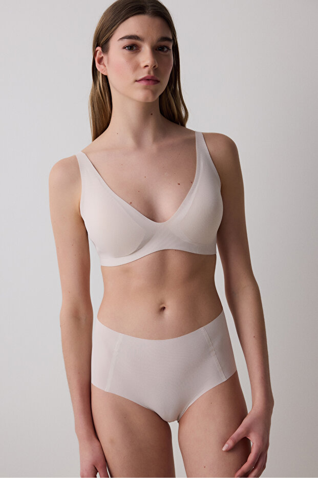 Invisible Ribbed Ceramic Beige Bra